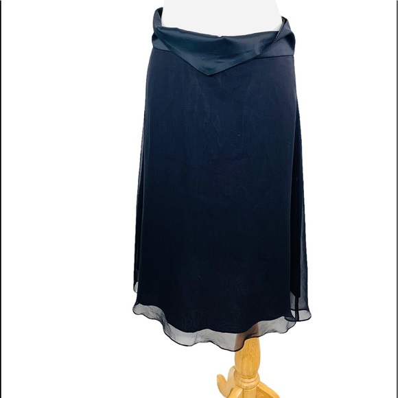 White House Black Market 100% Silk Skirt Tuxedo Waist Layered Womens Black Sz 10 - Picture 5 of 13